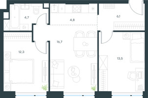 Планировка трехкомнатной(квартира) площадью 58.1 квадратных метров в “ЖК Левел Мичуринский”