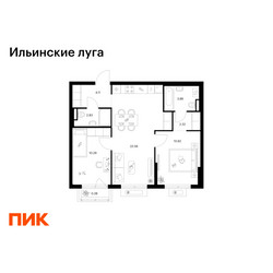 Планировка двухкомнатной(квартира) площадью 57.29 квадратных метров в ЖК “ЖК Ильинские луга”
