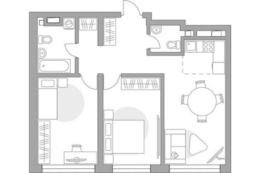 Планировка трехкомнатной(квартира) площадью 65.59 квадратных метров в ЖК “ЖК Тринити”