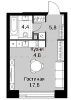 Планировка студии(квартира) площадью 32.8 квадратных метров в ЖК “ЖК Amber City (Амбер Сити)”