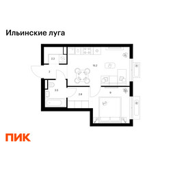 Планировка однокомнатной(квартира) площадью 34.7 квадратных метров в ЖК “ЖК Ильинские луга”