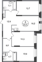 Планировка трехкомнатной(квартира) площадью 83.5 квадратных метров в “ЖК Первый Московский”