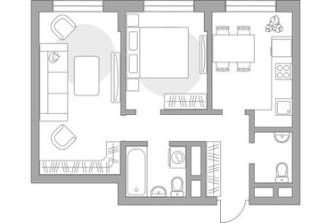 Планировка двухкомнатной(квартира) площадью 51.47 квадратных метров в ЖК “ЖК Живописный”