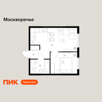 Планировка однокомнатной(квартира) площадью 34.3 квадратных метров в “ЖК Москворечье”