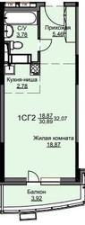 Планировка студии(квартира) площадью 32.4 квадратных метров в ЖК “ЖК Соболевка”