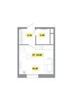 Планировка однокомнатной(квартира) площадью 24.08 квадратных метров в “ЖК Радость (Радумля Парк)”