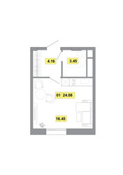 Планировка однокомнатной(квартира) площадью 24.08 квадратных метров в ЖК “ЖК Радость (Радумля Парк)”