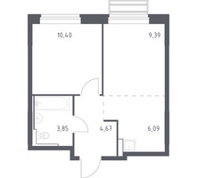 Планировка однокомнатной(квартира) площадью 34.4 квадратных метров в “ЖК Рублевский Квартал”