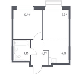 Планировка однокомнатной(квартира) площадью 34.4 квадратных метров в ЖК “ЖК Рублевский Квартал”
