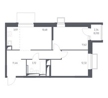 Планировка двухкомнатной(квартира) площадью 54.5 квадратных метров в “ЖК Долина Яузы”