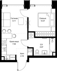 Планировка однокомнатной(квартира) площадью 34.4 квадратных метров в ЖК “ЖК SET (Сет)”