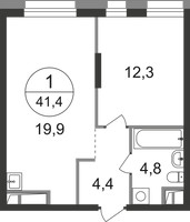 Планировка однокомнатной(квартира) площадью 41.4 квадратных метров в “ЖК Первый Московский”