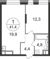 Планировка однокомнатной(квартира) площадью 41.4 квадратных метров в ЖК “ЖК Первый Московский”