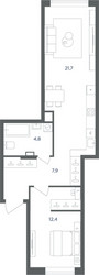 Планировка двухкомнатной(квартира) площадью 46.6 квадратных метров в ЖК “ЖК Равновесие”