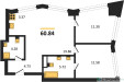 Планировка двухкомнатной(квартира) площадью 60.84 квадратных метров в “UNO Горбунова”