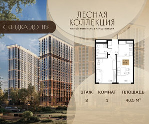 Планировка однокомнатной(квартира) площадью 40.5 квадратных метров в ЖК “Лесная Коллекция”