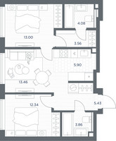 Планировка двухкомнатной(квартира) площадью 61.66 квадратных метров в “ЖК TATE (Тэйт)”