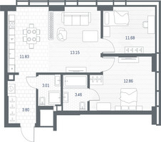 Планировка двухкомнатной(квартира) площадью 59.79 квадратных метров в “ЖК TATE (Тэйт)”