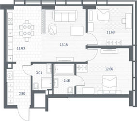Планировка двухкомнатной(квартира) площадью 59.79 квадратных метров в ЖК “ЖК TATE (Тэйт)”