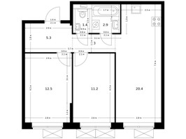 Планировка двухкомнатной(квартира) площадью 56.7 квадратных метров в “ЖК Ильинские луга”