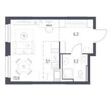 Планировка студии(квартира) площадью 25.1 квадратных метров в “ЖК Мытищи Парк”