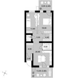 Планировка трехкомнатной(квартира) площадью 81.4 квадратных метров в ЖК “Апрелевка Клаб”