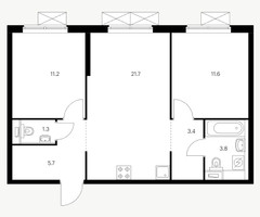 Планировка двухкомнатной(квартира) площадью 57.3 квадратных метров в “ЖК Первый Дубровский”