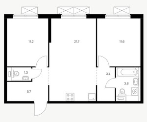 Планировка двухкомнатной(квартира) площадью 57.3 квадратных метров в ЖК “ЖК Первый Дубровский”