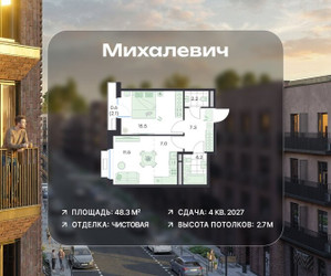 Планировка двухкомнатной(квартира) площадью 48.3 квадратных метров в ЖК “ЖК Михалевич”