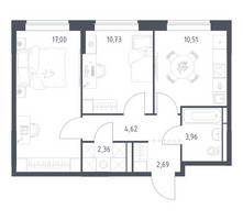 Планировка двухкомнатной(квартира) площадью 51.87 квадратных метров в “ЖК Богдановский Лес”