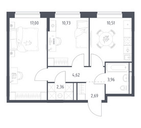 Планировка двухкомнатной(квартира) площадью 51.87 квадратных метров в ЖК “ЖК Богдановский Лес”