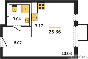 Планировка студии(квартира) площадью 25.36 квадратных метров в “ЖК Горки Парк”