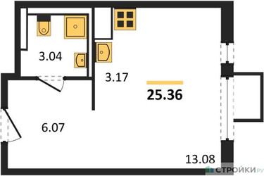 Планировка студии(квартира) площадью 25.36 квадратных метров в ЖК “ЖК Горки Парк”
