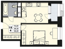 Планировка однокомнатной(квартира) площадью 38.3 квадратных метров в “ЖК Атлантис”