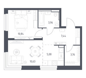 Планировка однокомнатной(квартира) площадью 41.71 квадратных метров в ЖК “ЖК Квартал Строгино”