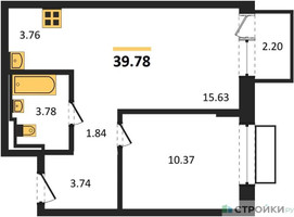 Планировка однокомнатной(квартира) площадью 39.78 квадратных метров в “ЖК Рублевский Квартал”