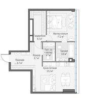 Планировка однокомнатной(квартира) площадью 74 квадратных метров в “Клубный квартал "Фрунзенская набережная"”