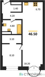 Планировка однокомнатной(квартира) площадью 46.5 квадратных метров в ЖК “ЖК Новые смыслы”