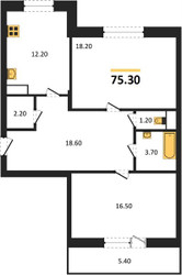 Планировка двухкомнатной(квартира) площадью 75.3 квадратных метров в ЖК “ЖК Эдельвейс (Первомайское)”
