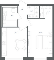 Планировка однокомнатной(квартира) площадью 36.2 квадратных метров в “ЖК Равновесие”