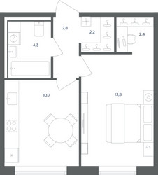 Планировка однокомнатной(квартира) площадью 36.2 квадратных метров в ЖК “ЖК Равновесие”