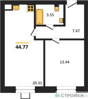 Планировка однокомнатной(квартира) площадью 44.77 квадратных метров в “ЖК Мечта”