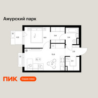 Планировка однокомнатной(квартира) площадью 38.2 квадратных метров в “ЖК Амурский парк”