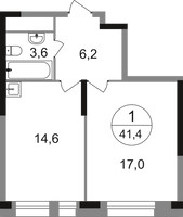 Планировка однокомнатной(квартира) площадью 41.4 квадратных метров в “ЖК Первый Московский”