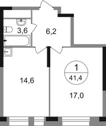 Планировка однокомнатной(квартира) площадью 41.4 квадратных метров в ЖК “ЖК Первый Московский”