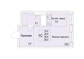 Планировка однокомнатной(квартира) площадью 28.4 квадратных метров в “ЖК Отрадный”