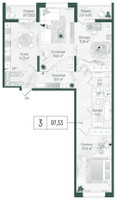 Планировка трехкомнатной(квартира) площадью 101.19 квадратных метров в “ЖК Рига Хиллс”