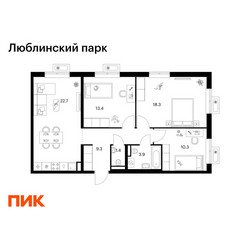 Планировка трехкомнатной(квартира) площадью 79.3 квадратных метров в ЖК “ЖК Люблинский парк”
