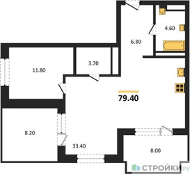 Планировка однокомнатной(квартира) площадью 79.4 квадратных метров в ЖК “ЖК МОНС”