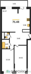 Планировка двухкомнатной(квартира) площадью 71.44 квадратных метров в ЖК “ЖК ВОСТОК II”